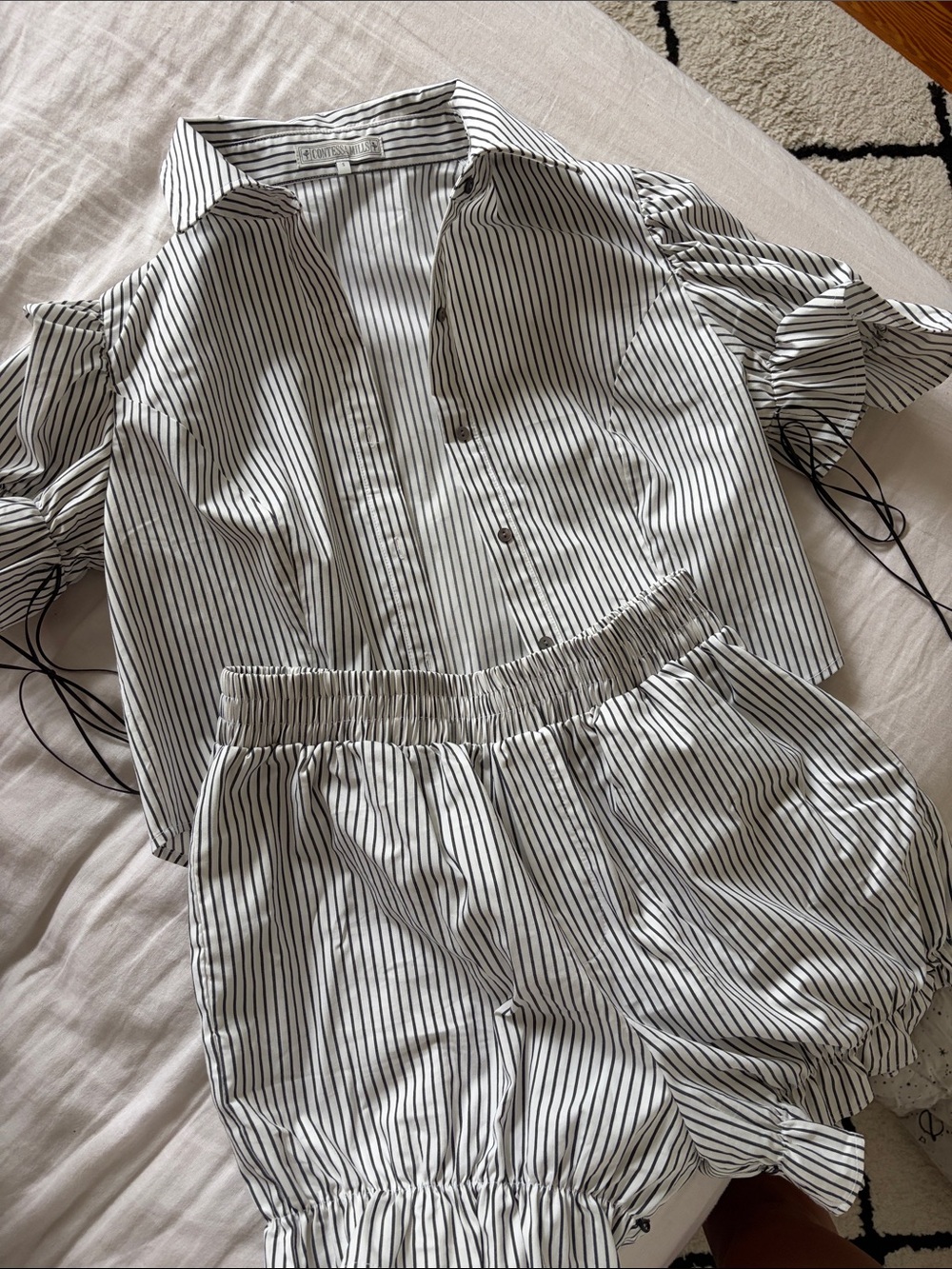 Anthropologie Black and White Striped Cotton Shorts - Picture 2 of 5